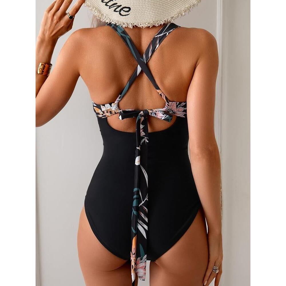 Eomenie Swimsuit Womens Medium One Piece Tummy Control Cross Back Floral Swim - Picture 2 of 4